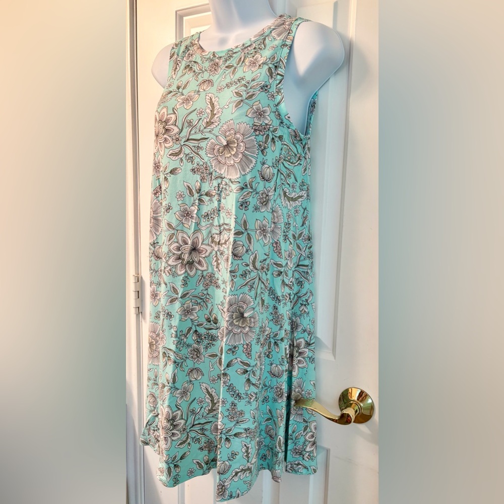 The Loft Sleeveless Floral Swing Dress in Mint & Pink